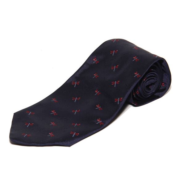 Brooks Basics Blue Dragonfly Print Silk Tie 3.75" x 58" Made in USA - Picture 1 of 6